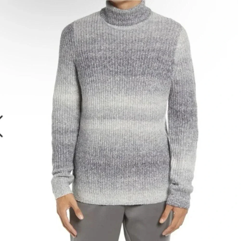 Open Edit Sweater Mens Size XXL Turtleneck Ombre Grey Spacedye Knit Pullover